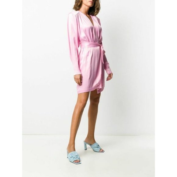ROTATE Samantha Belted Satin Wrap Dress In Pink size 2 - Picture 7 of 12
